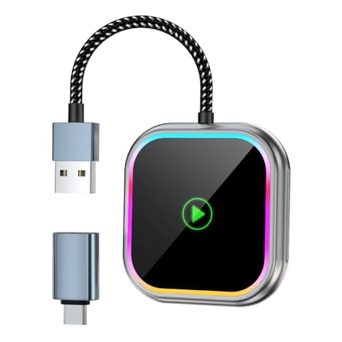 Wireless Carplay Adapter for iPhone with Audio Reactive Lighting, 2025 Upgraded for Apple Carplay Dongle USB and Type C Port, Plug & Play, Auto Connect,Convert Wired to Wireless,Grey - Image 1