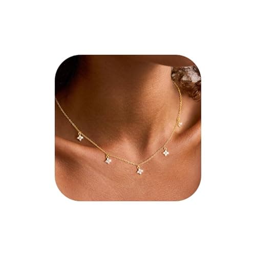 Ursteel 14K-Gold-Plated Clover Necklace for Women, Dainty 14K-Gold-Plated Necklace for Women Teen Girls Station Necklaces Four Leaf Clover Jewelry Gifts for Teenage Teen Girl Gifts Trendy Stuff - Image 1
