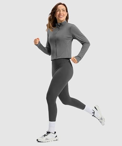 Soothfeel Women's UPF 50+ Sun Protection Athletic Jacket Lightweight Crop Zip Up Long Sleeve SPF Shirts Hiking Workout Pocket Dark Grey M - Thumbnail 6