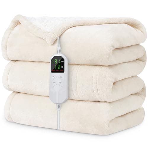 Electric Heated Blanket Twin 62" x 84", Soft Plush Flannel & Sherpa Electric Blanket with 8 Heat Settings, 1-12H Auto-Off, Fast & Even Heating, Machine Washable, Ideal for Home & Office, Beige - Image 1