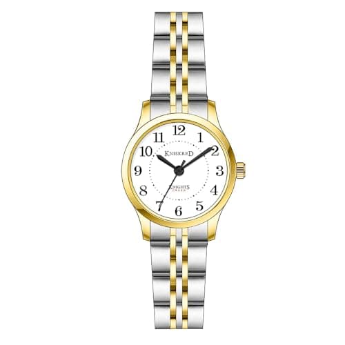 KNISKRED Easy Reader Watch for Women with Solid Stainless Steel Band Ladies Dress Watch Water Resistant (Silver Gold) - Image 1