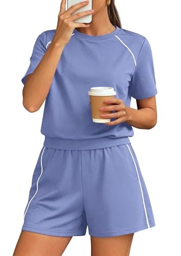 PRETTYGARDEN Shorts Sets Women 2 Piece Outfits Summer 2026 Matching Workout Athletic Clothing Casual Spring Travel Loungewear (Light Blue,Medium) - Image 1