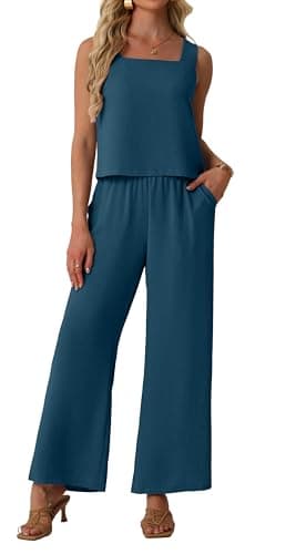 Lepunuo Women Casual 2 Piece Sets Sleeveless Tank Crop Top Matching Lounge Wide Leg Pants Sets Travel Vacation Outfits - Image 1