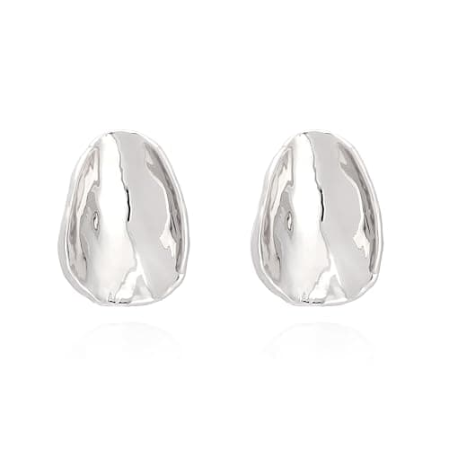 Milan Chiva 14K Chunky Sliver Earrings for Women Trendy Silver Stud Statement Jewelry MCE-1021SL - Image 1