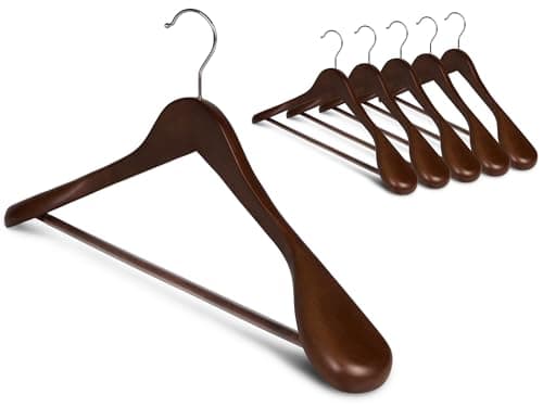 StorageWorks Wooden Hangers 6 Pack, Extra Wide Shoulder Wood Coat Hanger for Coats, Shirts, Jackets, Pants, Suits, Light Walnut Color - Image 1