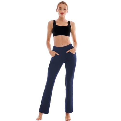 Ipletix Flare Leggings for Women-Bootcut Yoga Pants for Women High Waisted Flared Leggings Dress Pants Navy Blue - Thumbnail 2