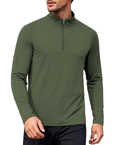 Mens Quarter Zip Pullover Long Sleeve Shirts UPF 50+ Sun Protection Wicking Moisture Dry Fit Lightweight Workout Gym Running Fishing Golf Casual Athletic Tops Army Green L - Image 1