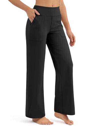 AFFOLE Yoga Pants Women Wide Leg Pants with Pockets High Waist Stretch Casual Sweatpants Petite/Regular/Tall 2025 Black - Image 1