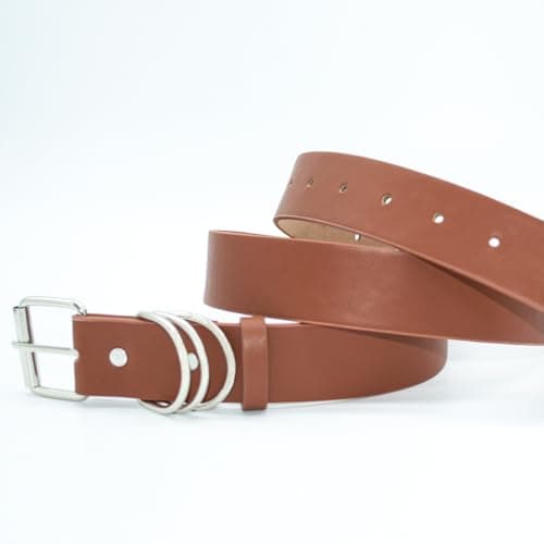 EONTISO Women Studded Leather Belt for Jeans, Punk Silver D-Rings & Chain, Roller Buckle Brown S - Thumbnail 6