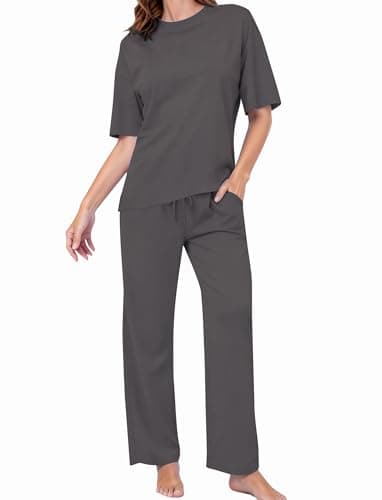 PATPAT Lounge Sets for Women Short Sleeve Pajama Set Soft Comfy Elastic Pjs 2 Piece Loungewear Outfits with Pockets Grey, L - Image 1