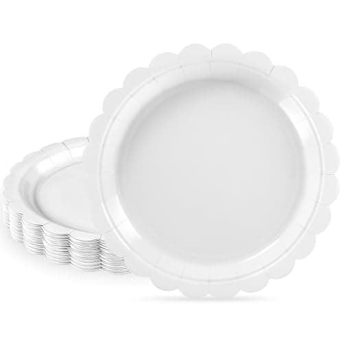 NatNarr 30 Pcs Dessert Plates Disposable, 7 Inch Scalloped White Plates Small Cake Birthday Plate for Wedding, Birthday, Bridal Shower - Image 1