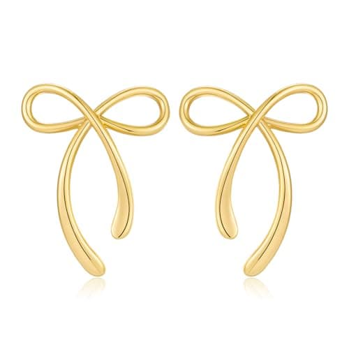CUFELMU 30mm Gold Bow Stud Earrings for Women Bow Jewelry Simple Earrings - Image 1