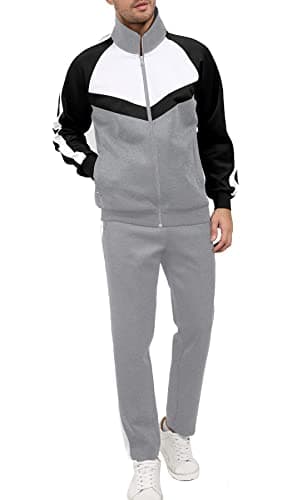 Sun Lorence Track Suits for Men Sets with Full Zipper Sports Athletic Running Workout Sweat Suits Grey Small - Thumbnail 6