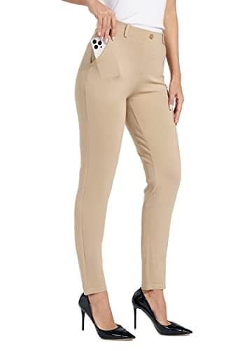 Willit Women's Yoga Dress Pants Skinny Work Slacks Leggings Slim Fit Stretch Office Business Casual Pants Pockets 28" Khaki XXL - Image 1