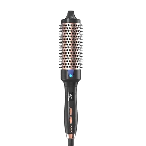 K&K 1 1/2 Inch Ceramic Tourmaline Ionic Heated Round Brush Curling Brush Creates Blowout Look -Creates Root Volume & Loose Curls Volume Curls Dual Voltage Hair Styling Tool (Black, 1.5 Inch)