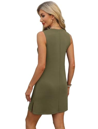 BKRIVE V-Neck Summer Casual Beach Dress for Women 2025 Vacation Women's Sleeveless Sundress with Split Army Green - Thumbnail 4