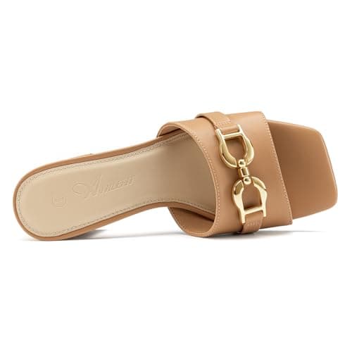 Athlefit Heeled Sandals for Women Comfortable Slip On Mules Square Peep Toe Chunky Block 2 Inch Heels Summer Dressy Shoes Camel Size 6.5 - Thumbnail 5