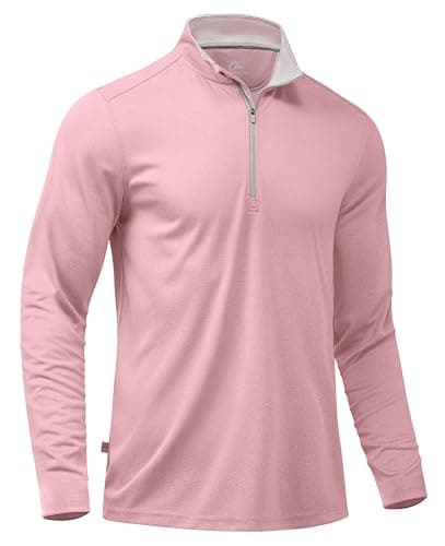 Obla Golf Quarter Zip Pullover for Men Mock Neck Sweatshirt Lightweight Sun Protection Men's Long Sleeve Golf Shirt (Pink Melange_S) - Image 1