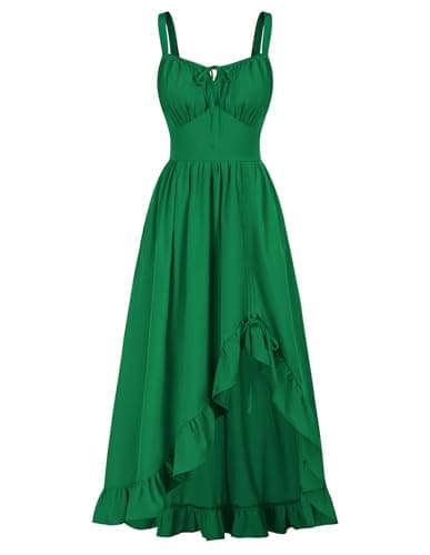 Scarlet Darkness Renaissance Dress Women Summer Corset Dress Flowy Sleeveless Milkmaid Vacation Sundress with Pockets Green S - Image 1