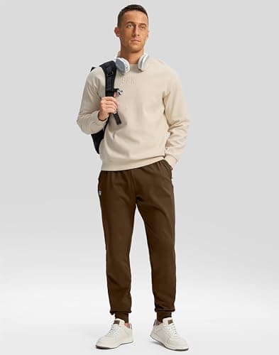 G Gradual Men's Fleece Joggers with Zipper Pockets Winter Warm Pants Water Resistant Athletic Workout Gym Sweatpants for Men(Brown,L) - Thumbnail 3