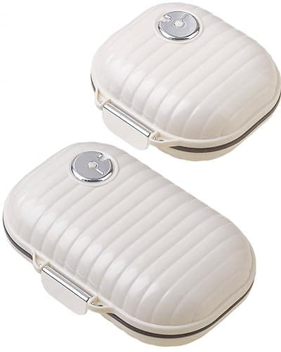 COMTAR Personal Pill Organizer 2PACK- Medicine Pill Case with Medicine Tracker, Waterproof Pill Box, 7 Compartments, Foldable Design (White)