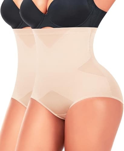 Ganado Tummy Control Shapewear Panties for Women High Waisted Shaping Underwear Body Shaper Slimming Panty Girdle (#2 Beige+beige, Large) - Image 1