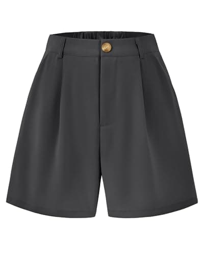 KIRUNDO Shorts for Women Dressy Casual Summer Elastic Waist in The Back Pleated Wide Leg Tailored Work Trouser Shorts (Dark Grey, Large) - Image 1