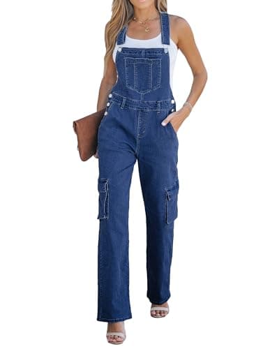 luvamia Wide Leg Jumpsuit With Pockets for Women Women's Overalls Garden Baggy Overalls for Women 90S Overall Jean Outfit Bright Cobalt Blue X-Large Size 16 Size 18 - Image 1