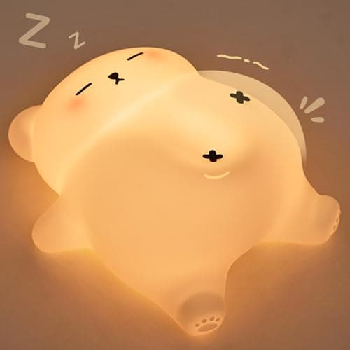 LettreQ Snoring White Bear Night Light, Rechargeable Squishy Lamp - Silicone Nursery LED Animal Dimmanble Touch Nightlight - Bedroom Cute Funny Birthday Christmas Gifts for Kids, Boy, Girls - Image 1
