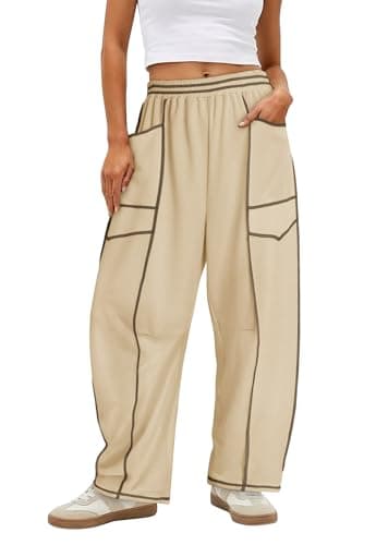 Magritta Womens Barrel Pants Stretch Wide Leg Sweatpants for Spring Outfits Beige Yellow Medium - Image 1