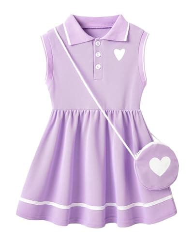 FREELYVE Toddler Girls Summer Dress Sleeveless Causal Sporty Beach Sundress Little Girl Outfits Clothes,Purple,7-8Y - Image 1