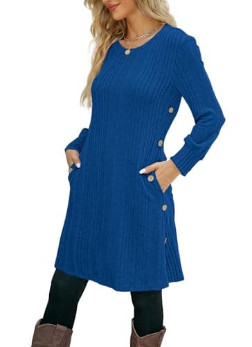 Kikibell Women's Winter Dresses Long Sleeve Dress with Pockets Fall Tunic Royal Blue Dress Womens Winter Dresses Royal Blue S - Image 1