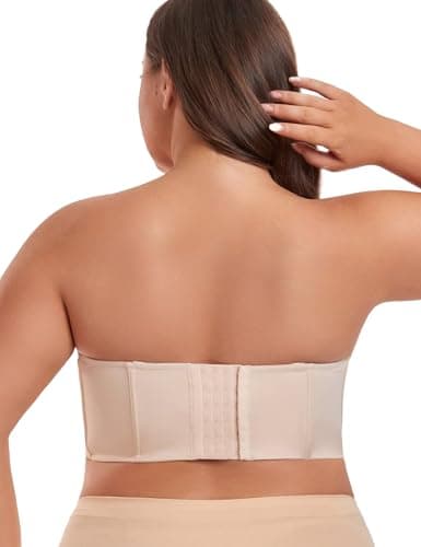 Lusait Women's Longline Strapless Bra Underwired Full Coverage Corset Bra Push Up Boned Hide Back Fat Beige 42DDD - Thumbnail 2