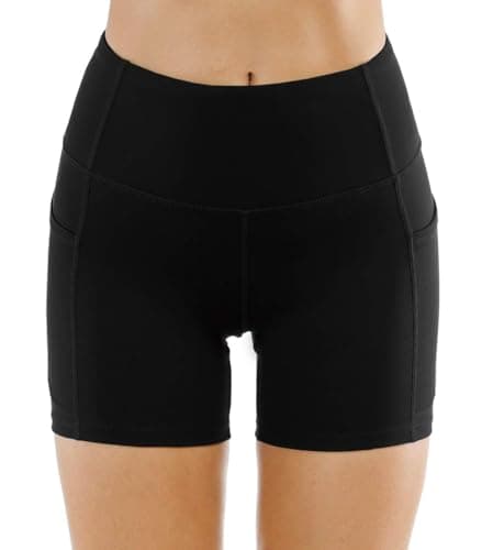 THE GYM PEOPLE High Waist Yoga Shorts for Women Tummy Control Fitness Athletic Workout Running Shorts with Deep Pockets (X-Large, Black) - Thumbnail 2