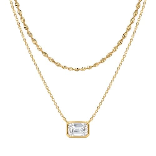 TONTMY STUDIOS Layered Gold Necklace for Women 14K Gold Plated Small CZ Pendant Layering Dainty Gold Necklaces Set Simple Twist Chain Choker Necklace Trendy Jewelry for Women - Image 1