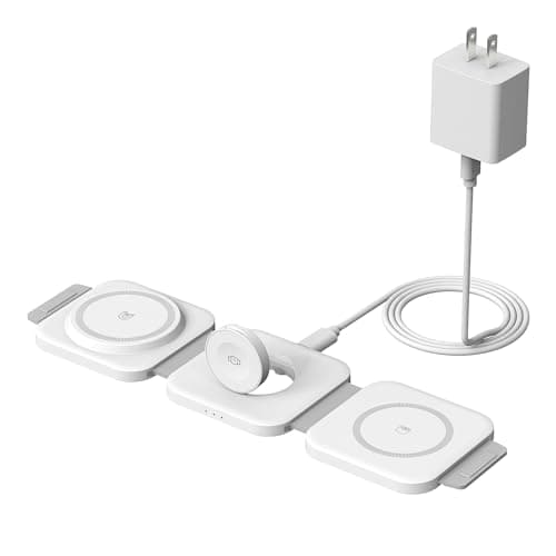 3 in 1 Wireless Charging Station,Foldable Magnetic Wireless Charger for Apple Devices,Travel Charging Pad for iPhone 17 16 15 14 13, Watch & AirPods,Fast Charging Station for Home Office Travel(White) - Image 1