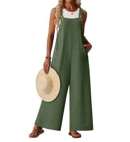 Lepunuo Jumpsuits for Women Summer Casual Boho Overalls Wide Leg Floral Rompers for Seniors Sleeveless with Pockets - Image 1