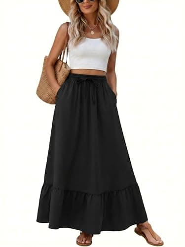 Heymoments Maxi Skirts for Women Black Large High Waisted Flowy 2026 Fall Trendy A Line Summer Cute Pleated Dressy Casual Fairy Boho Teacher Holiday Beach Vacation Long Skorts with Pockets - Image 1