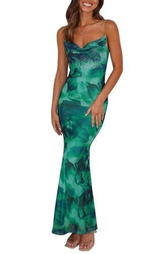 PRETTYGARDEN Adjustable Straps Sleeveless Summer Dresses for Women 2026 Floral Mesh Bodycon Sexy Dress Backless Maxi Dress (Green,Small) - Image 1