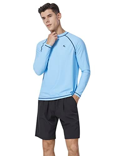 Mens Rash Guard UPF 50+ Swim Shirts UV Sun Protection T-Shirt Quick Dry Long Sleeve Beach Shirts for Fishing, Light Blue, 5XL - Thumbnail 5