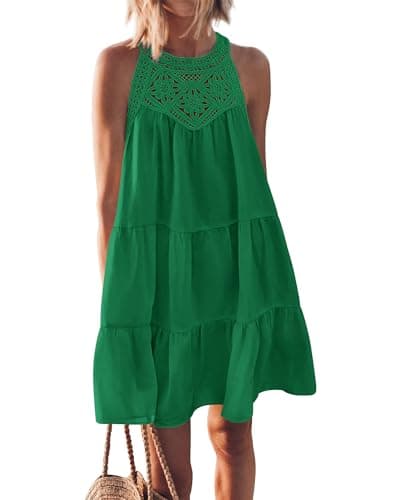 BTFBM Women Summer Dresses 2026 Casual Spring Clothes Sleeveless Halter Neck A-Line Boho Mini Dress Beach Vacation Sundress(Green, Large) - Image 1
