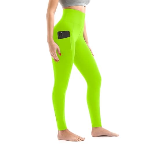 Walifrey Leggings with Pockets for Women, High Waisted Buttery Soft Womens Leggings for Gym Yoga Workout (Neon Green LXL) - Image 1