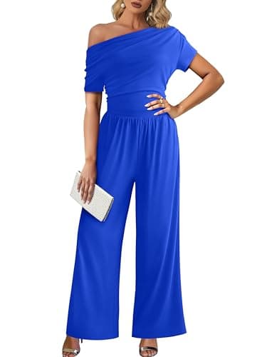 LOOKBOHO Jumpsuits for Women Dressy Casual High Waist Wide Leg Long Pants Elegant Off Shoulder Date Night Rompers - Image 1