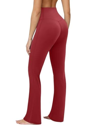COPYLEAF Flare Leggings for Women High Waisted Seamless Yoga Pants Tummy Control Workout Gym Leggings Bootcut Pants(Red L) - Image 1