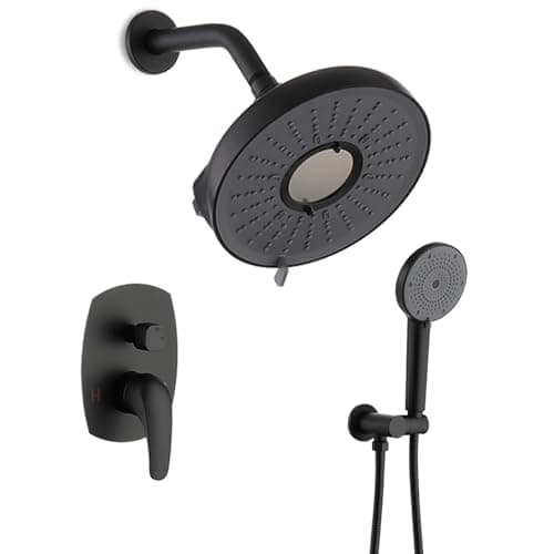 Shower System, Wall Mounted Shower Faucet Set with Filter, High Pressure Rain Shower Head with Handheld Spray Combo with Filter for Hard Water, Matte Black Rectangular Valve - Image 1