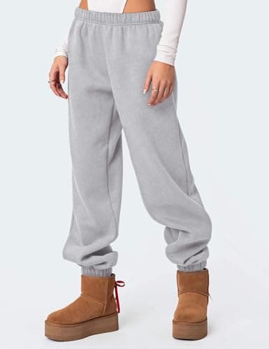 FACDIBY Women's Fleece Lined Sweatpants High Waist Drawstring Sweat Pants Baggy Athletic Pants with Pockets,Grey M - Thumbnail 3