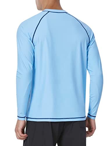 Mens Rash Guard UPF 50+ Swim Shirts UV Sun Protection T-Shirt Quick Dry Long Sleeve Beach Shirts for Fishing, Light Blue, 5XL - Thumbnail 2