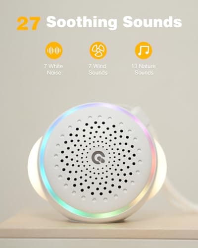White Noise Sound Machine with 27 Soothing Sounds,Sleep Sound Timer and Memory Function - Portable Sound Machine for Baby and Adult at Home,Office,Travel and More - Thumbnail 2