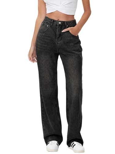 HDLTE Baggy Stretchy Jeans for Women High Waisted Trendy Wide Leg Jeans Boyfriend Denim Pants with Patch Pockets(Grey,X-Large) - Image 1