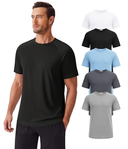 PINSPARK Men's T-Shirts Pack of 5 Moisture Wicking Shirts for Men Quick Dry Work Shirt Plain Loose Fit Crewneck Casual Tees - Image 1